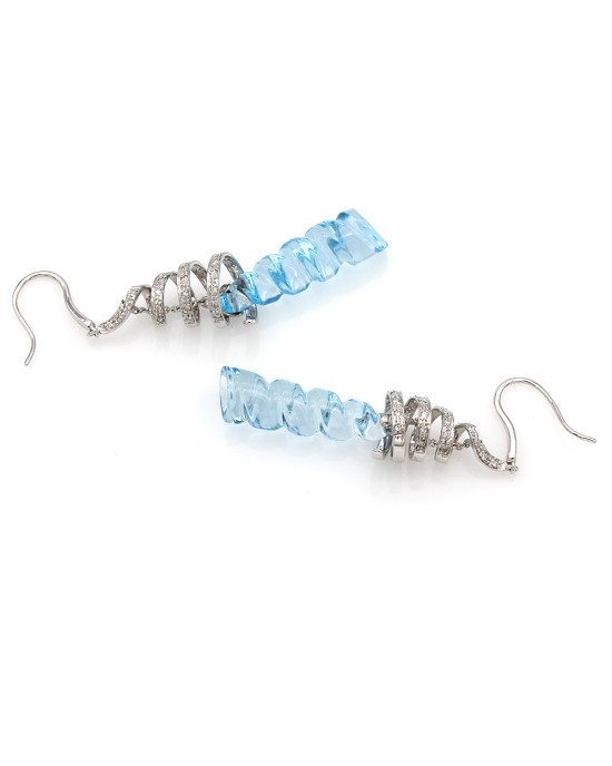 Diamond and Blue Topaz Corkscrew Dangle Earrings